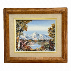 Vintage Oil on Canvas Painting Mountains Lake Scene Signed by Artist